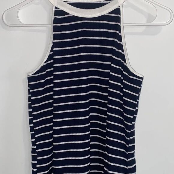 Women's Blue-and-White Stripe Round Neck Tank -Cupshe - Picture 4 of 4